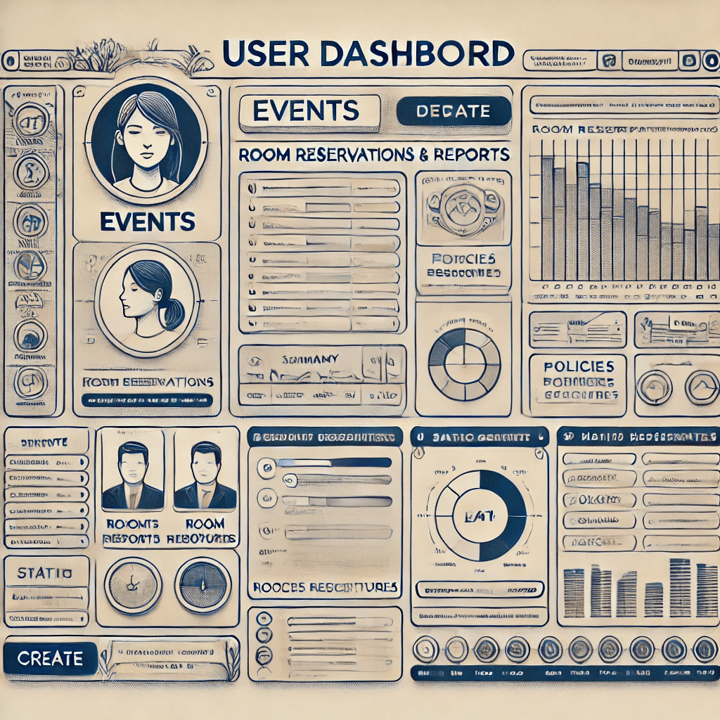 An AI-generated user dashboard that shows a cluttered display of various events.