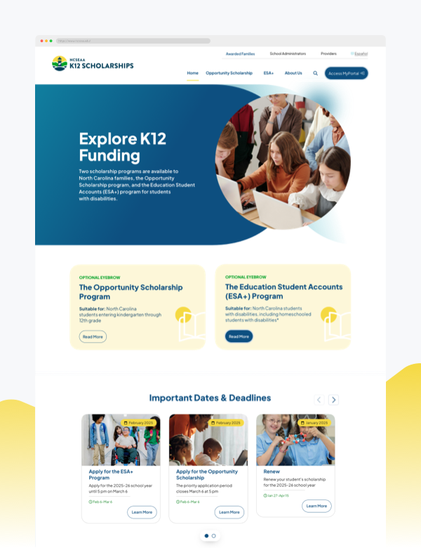 NCSEAA K12 website homepage